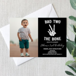 Bad Two The Bone Skeleton Photo 2nd Birthdayパーティー 招待状
