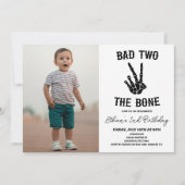 Bad Two The Bone Skeleton Photo 2nd Birthdayパーティー 招待状 (正面)