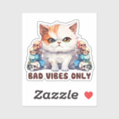Bad Vibes Only – 激しい猫とスカルゴシックデザイン シール (シート)
