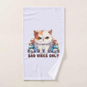 Bad Vibes Only – 激しい猫とスカルゴシックデザイン バスタオルセット