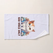 Bad Vibes Only – 激しい猫とスカルゴシックデザイン バスタオルセット (ハンドタオル)