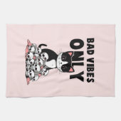 Bad Vibes Only – 猫とスカル キッチンタオル (横)