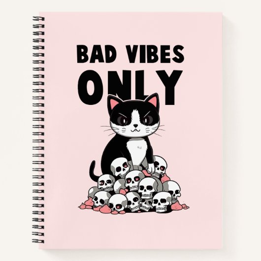 Bad Vibes Only – 猫とスカル ノートブック (正面)