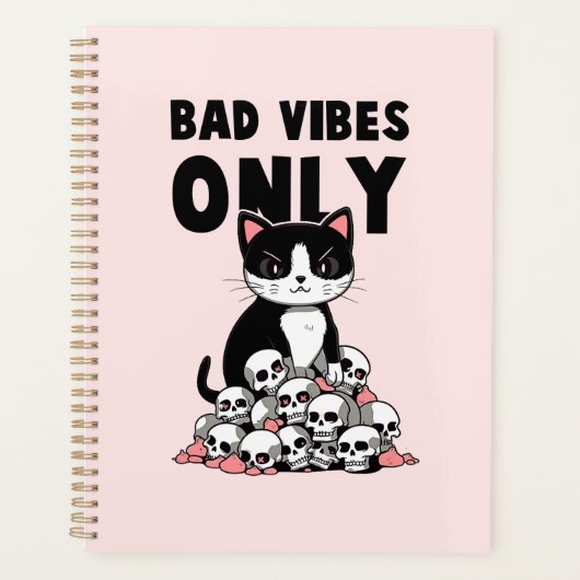 Bad Vibes Only – 猫とスカル プランナー手帳 (正面)