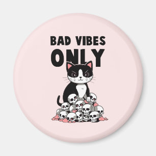 Bad Vibes Only – 猫とスカル マグネット