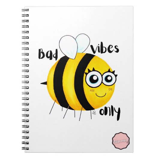 Bad Vibes Only, Cute Cartoon Bee ノートブック (正面)