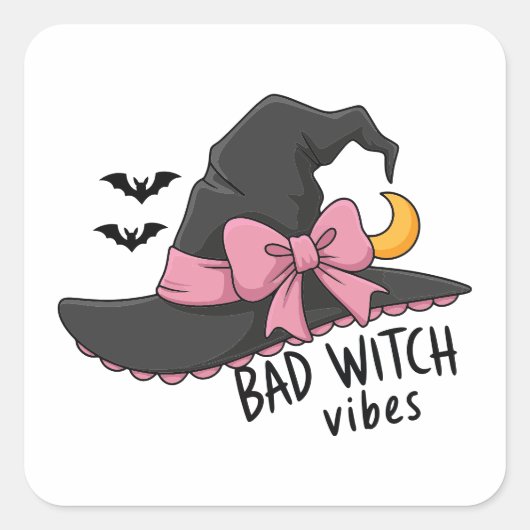 Bad Witch Vibes – かわいい魔法使いの帽子 スクエアシール (正面)