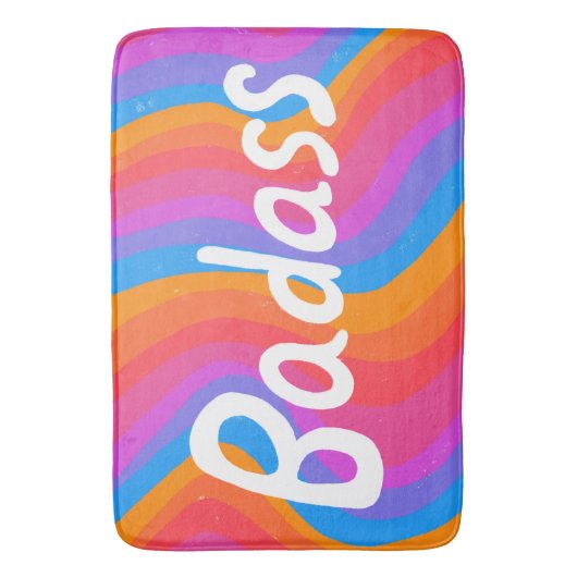 BADASSとカラフルカッコいいおもしろいストライプ バスマット (正面縦)