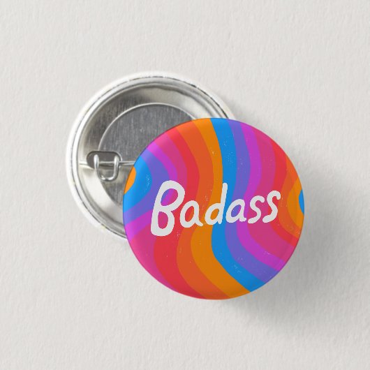 BADASSカラフルおもしろいカッコいいハンドレットストライプ 缶バッジ (正面&裏面)