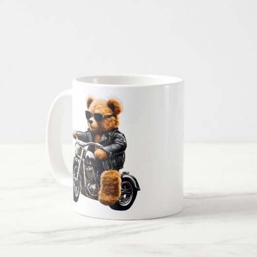 Badass Biker Teddy Bear Art – Funny Leather-Clad コーヒーマグカップ (正面左)