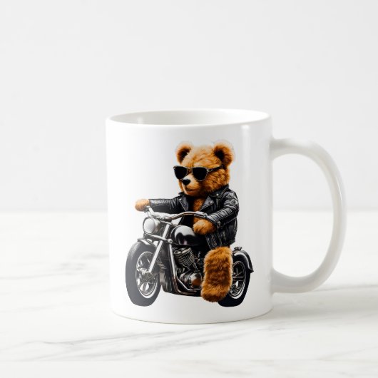 Badass Biker Teddy Bear Art – Funny Leather-Clad コーヒーマグカップ (右)