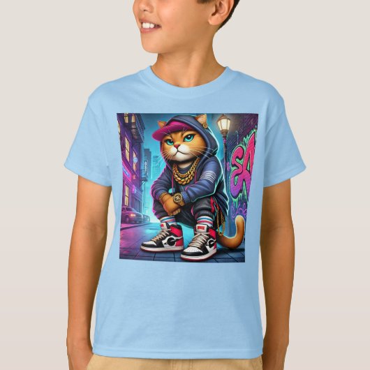 Badass Cat – アーバン通りスタイル猫と無料ゲーム Tシャツ (正面)