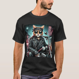Badass Cat - Motorcycle Feline Rebel in Leather Ja Tシャツ