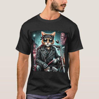 Badass Cat - Motorcycle Feline Rebel in Leather Ja Tシャツ