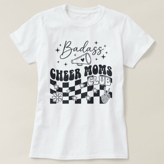 Badass Cheer Moms Club Retro Groovy Megaphone Star Tシャツ (デザイン正面)