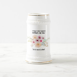 BADASS Mother-In-Law Gift – 花の一種 ビールジョッキ