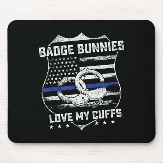 Badge Bunnies Love My Cuffs Funny Lice Humor  マウスパッド (正面)