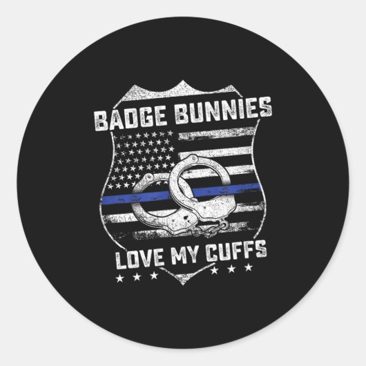 Badge Bunnies Love My Cuffs Funny Lice Humor  ラウンドシール (正面)