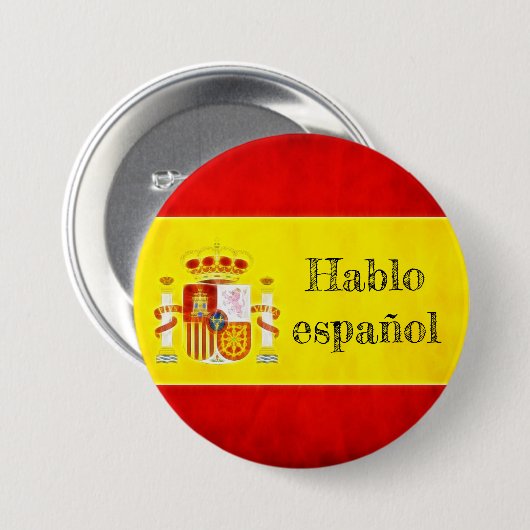 Badge drapeau Espagne "Hablo español" 缶バッジ (正面&裏面)
