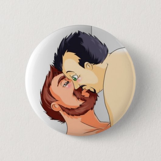 badge gay bear couple kissing 缶バッジ (正面)