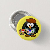 badge pingouin peintre 缶バッジ (正面&裏面)