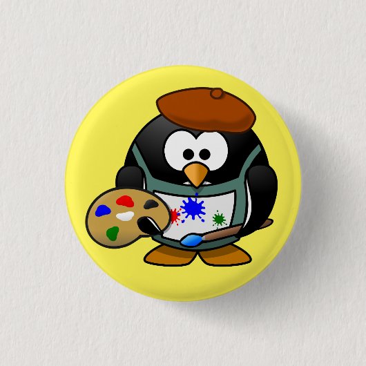 badge pingouin peintre 缶バッジ (正面)