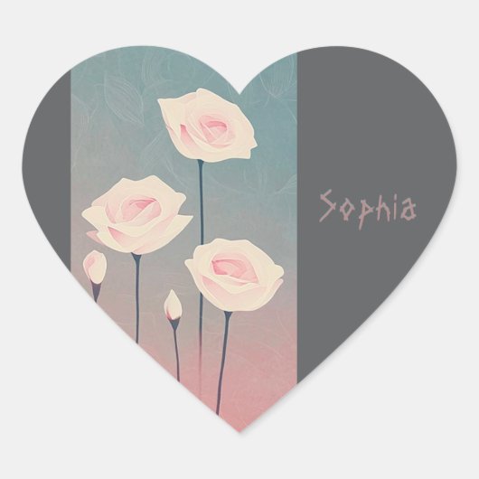 Badge Rond 5 Cm Roses, personalized ハートシール (正面)