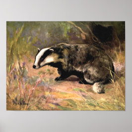Badger by CE Swan, Vintage Forest Animals ポスター