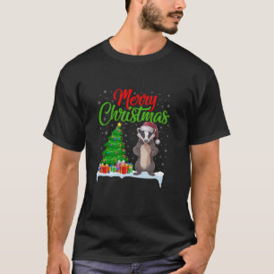 Badger Christmas Tree Lights おもしろいクリスマスBadger Lov Tシャツ