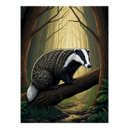 Badger in Enchanted Forest ポスター