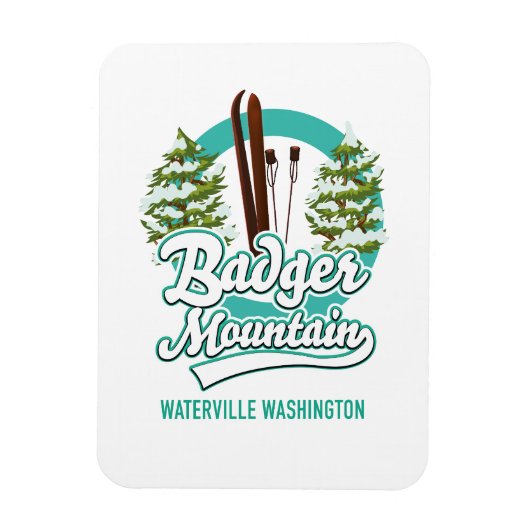 Badger Mountain Waterville Washington Skiロゴ マグネット (縦)