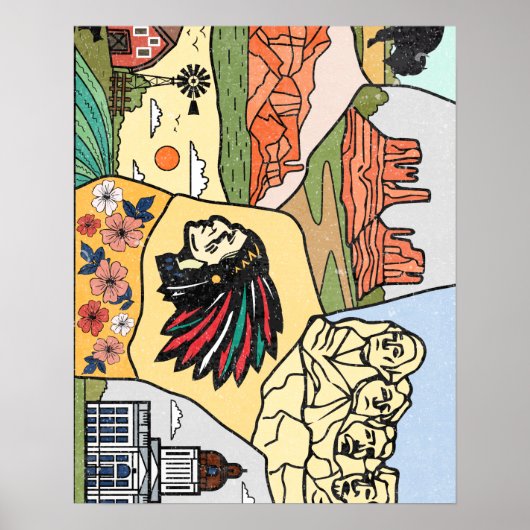 Badlands Mt Rushmore Black Hills South Dakota Map ポスター (正面)