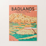 Badlands National Park Landscape Vintage  ジグソーパズル<br><div class="desc">Badlands vector artwork design. The park’s dramatic landscapes span layered rock formations,  steep canyons and towering spires. Bison,  bighorn sheep and prairie dogs inhabit its sprawling grasslands.</div>