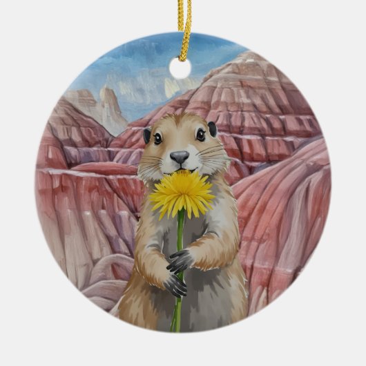 Badlands National Park Prairie Dog Watercolor セラミックオーナメント (正面)