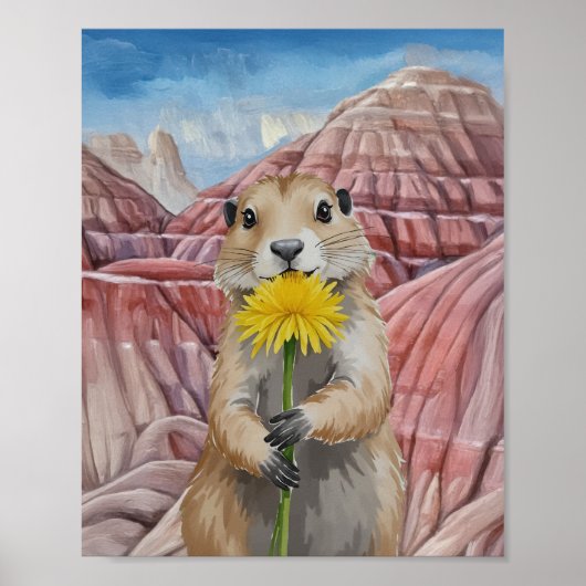 Badlands National Park Prairie Dog Watercolor ポスター (正面)