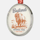 Badlands National Park Retro Bison Artwork Gift  メタルオーナメント (左)