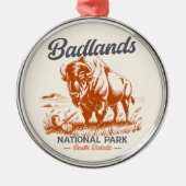 Badlands National Park Retro Bison Artwork Gift  メタルオーナメント (正面)