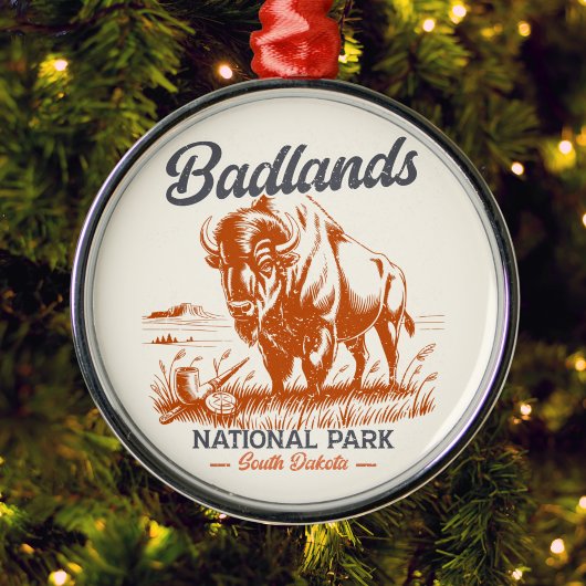 Badlands National Park Retro Bison Artwork Gift  メタルオーナメント