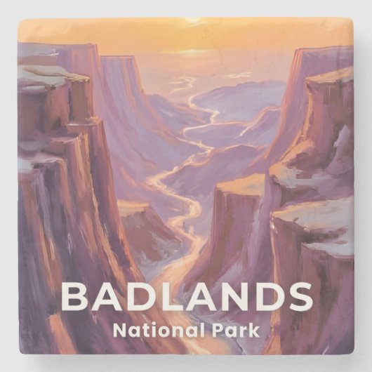 Badlands National Park South Dakota Painting ストーンコースター (正面)