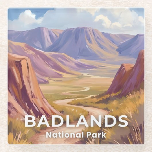 Badlands National Park South Dakota Travel Art ガラスコースター (正面)