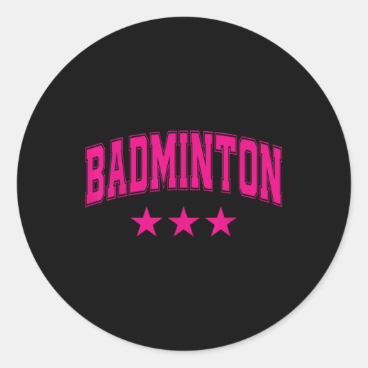 Badminton All Pink Stars Clic Retro Varsity Text  ラウンドシール (正面)