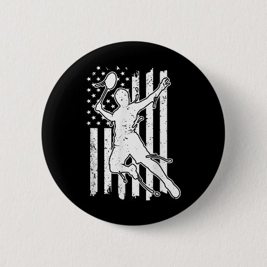 Badminton American Flag - Shuttle America Flag Bad 缶バッジ (正面)