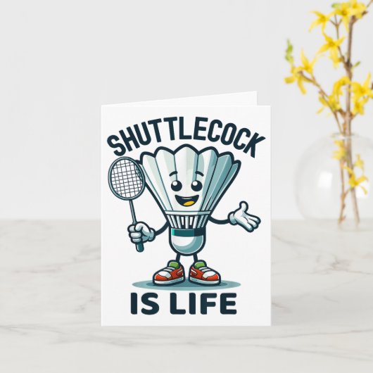 Badminton Forever Cartoon Shuttle And Racket Graph カード (黄色い花)