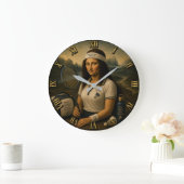 Badminton Funny Mona Lisa Sports Gift ラージ壁時計 (ホーム)