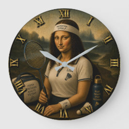 Badminton Funny Mona Lisa Sports Gift ラージ壁時計