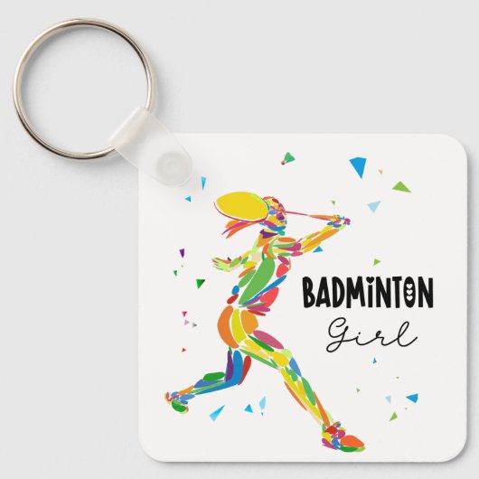 Badminton Girl Abstract Colorful Sports Player キーホルダー (正面)