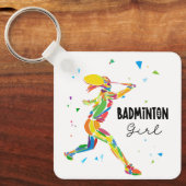 Badminton Girl Abstract Colorful Sports Player キーホルダー (正面)
