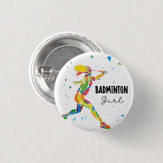 Badminton Girl Abstract Colorful Sports Player 缶バッジ (正面&裏面)