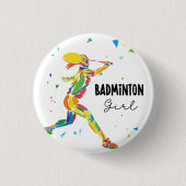 Badminton Girl Abstract Colorful Sports Player 缶バッジ (正面)