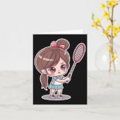 Badminton Girl Comic Style Shuttle Game For Girls  カード (黄色い花)